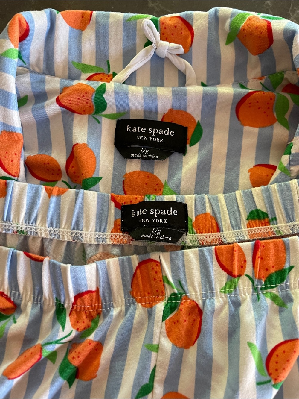 Kate Spade Orange Print Blue and White Striped Pajama Set- size Large - Picture 6 of 6